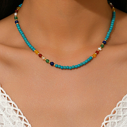 Золотой Винтажные ожерелья из натурального пресноводного жемчуга и синтетической бирюзы в форме круглых бусин для женщин, красочный, золотые, 16.34 дюйм (41.5 см)