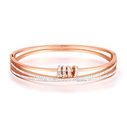 Rose Gold SHEGRACE Titanium Steel Bangles, Cut Out Hinged Bangles, with Grade AAA Cubic Zirconia, Rose Gold, 2-1/4 inch(5.7cm)