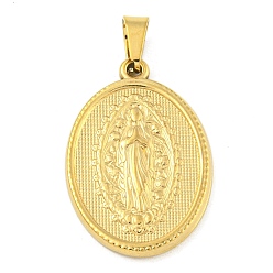 Золотой Ионное покрытие (ip) 304 подвески из нержавеющей стали, очарование религиозной темы, овальный со святым, золотые, 24x16x2~2.5 мм, отверстие : 5x3 мм