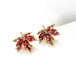Leaf Alloy Rhinestone Earrings for Women, Leaf, 18x11mm