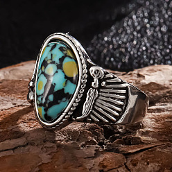 Античное Серебро Модные кольца из сплава и бирюзы, самородки, античное серебро, размер США 9 (18.9 мм)