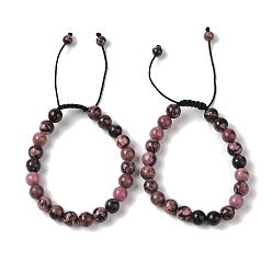 Родонит 8круглые браслеты из плетеных бусин из натурального родонита диаметром 1 мм., регулируемые браслеты из нейлонового шнура для женщин и мужчин, внутренний диаметр: 1-7/8~2-7/8 дюйм (4.9~7.3 см)