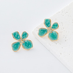 Turquesa Oscura 304 aretes esmaltados de acero inoxidable para mujer, dorado, turquesa oscuro, 22x22 mm