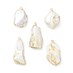 Keshi Pearl Natural Baroque Keshi Pearl Pendants, Nuggets Charms, with Light Gold Plated Brass Findings, 33~41.5x17~23.5x6~10mm, Hole: 1.6~1.8mm