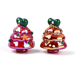 Малиновый Непрозрачные акриловые бусины с УФ-покрытием, радужный, рождественская елка с сердцем, малиновый, 34x27~28x27~28 мм, отверстие : 2.5~2.8 мм