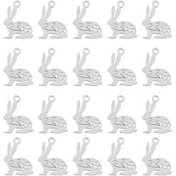 Нержавеющая Сталь Цвет 20шт. 201 подвески-кролики из нержавеющей стали, кролик, Пасхальный кролик, цвет нержавеющей стали, 16x12x1 мм, отверстие : 1.5 мм
