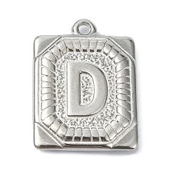 Letter D Антикоррозийные 304 подвески из нержавеющей стали, прямоугольник с подвеской в виде буквы, Буква D, 24.5x18x3 мм, отверстие : 1.8 мм