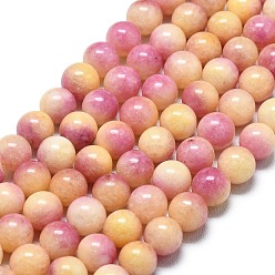 Персиковый Слойка Натуральный Malaysia нефритовые бусы пряди, окрашенная и подогревом, круглые, розовые, 8~8.5 мм, отверстие : 1.2 мм, около 48 шт / нитка, 14.96 дюйм (38 см)