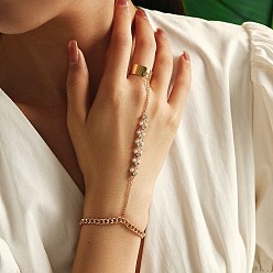 Золотой Сплав горный хрусталь ссылка браслеты, браслеты-кольца для женщин, плоско-круглые, с имитацией жемчуга, золотые, 6-1/4 дюйм (16 см)