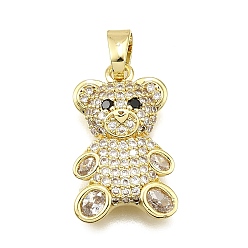 Настоящее золото 18K Латунные микро проложить кубического циркония подвески, медведь, долговечный, без свинца и без кадмия, стойки покрытие, реальный 18 k позолоченный, 22x13x4.5 мм, отверстие : 6x3 мм