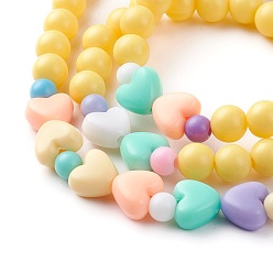 Mixed Color Stretch Kids Beaded Necklace & Bracelet Jewelry Sets, with Round & Heart Opaque Acrylic Beads, Mixed Color, 18.11 inch(46cm), Inner Diameter: 45mm