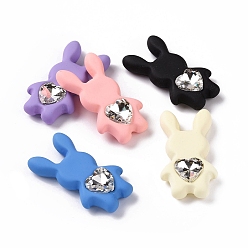 Mixed Color Acrylic Cabochon, with Acrylic Rhinestone, Rabbit, Mixed Color, 45x24x9mm