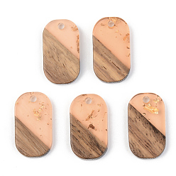 Dark Salmon Transparent Resin & Walnut Wood Pendants, with Gold Foil, Oval, Dark Salmon, 20.5x11.5x3mm, Hole: 2mm