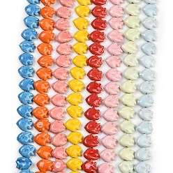 (52) Непрозрачная лаванда Фарфора ручной работы бисер нитей, рыба, яркие глазированный фарфор, разноцветные, 15.5~16.5x20~20.5x8~8.5 мм, отверстие : 2 мм, около 27 шт / нитка, 16.54~16.73 дюйм (42~42.5 см)