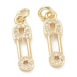 Oro Latón micro pavimenta claro colgantes de circonio cúbico, larga duración plateado, con anillo de salto, broche, dorado, 16x5x1.5 mm, agujero: 1.5 mm