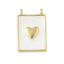 Белый Латунь эмаль подвески, прямоугольник с подвеской в виде сердца, без свинца и без кадмия, долговечный, стойки покрытие, реальный 18 k позолоченный, белые, 17x11.5x2 мм, отверстие : 1.4 мм