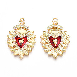 Настоящее золото 18K Латунные микропаве прозрачные подвески с фианитом, без кадмия и без свинца, с эмалью, сердце прелести, с целью перехода в кольце, реальный 18 k позолоченный, 29.5x21.5x4.5 мм, отверстие : 3.5 мм