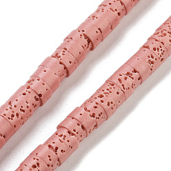 Pink Нити бусин из натурального камня, окрашенные в лавовый камень, диск, Heishi бусы, розовые, 6x3~3.5 мм, отверстие : 1.5 мм, около 107~114 шт / нитка, 14.96'' (38 см)