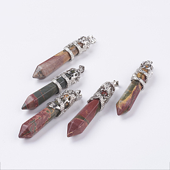 Пикассо Камень Натуральная полихромная яшма/камень Пикассо/яшма Пикассо большие заостренные подвески, со сплавочной фурнитурой, граненые, пуля, платина, 59~63x11~12 мм, отверстие : 4x7 мм