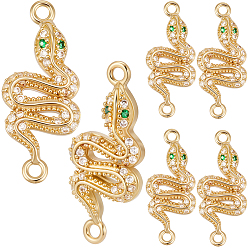 Настоящее золото 16K 9шт. латунные микрофибровые кубические циркониевые звенья/соединители, без никеля , змея, прозрачный и зеленый, реальный 16 k позолоченный, 24.5x10x3.5 мм, отверстие : 1.4 мм