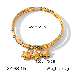 Flower 304 Stainless Steel Charm Bangle Sets, Real 18K Gold Plated, Flower, Inner Diameter: 2.58 inch(6.55cm), 3pcs/set