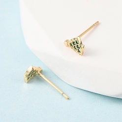 Настоящее золото 18K Серьги-гвоздики Charistmas Tree с микропаве из латуни, реальный 18 k позолоченный, 7x5.5 мм