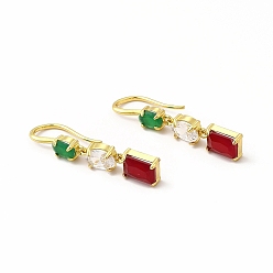 Настоящее золото 18K Серьги-гвоздики из латуни с кубическим цирконием, долговечные серьги с подвесками для женщин, без свинца и без кадмия, реальный 18 k позолоченный, 34.5 мм, штифты : 1 мм