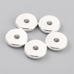 Посеребрённый Латунные бусины, долговечный, Диск / плоские круглые, Heishi бусы, 925 серебро покрытием, 8x1.5 мм, отверстие : 1.8 мм