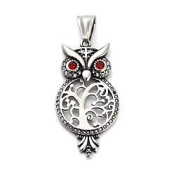 Античное Серебро 316 хирургические подвески из нержавеющей стали, со стразами, сова прелести, античное серебро, 42x22x4.5 мм, отверстие : 9x4 мм