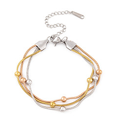 Многоцветный Многорядные браслеты из нержавеющей стали с шариками, круглые женские браслеты-цепочки в виде змей, многоцветные, 6-1/4~6-3/4 дюйм (15.9~17 см)