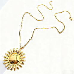 Sun 304 Stainless Steel Pendant Box Chain Necklaces for Women, Real 18K Gold Plated, Sun, 19.69 inch(50cm), Pendant: 46mm