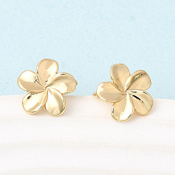 Настоящее золото 18K Фурнитура для серег-гвоздиков из латуни с цветочным узором, с 925 иглой из стерлингового серебра, с петлей, реальный 18 k позолоченный, 11x10 мм, отверстие : 1.4 мм, штифты : 0.7x12 мм