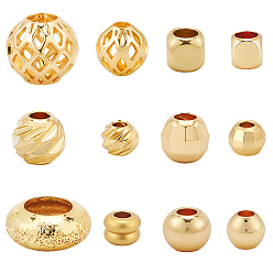 Настоящее золото 18K 120 шт 12 стили латунные бусины, разнообразные, реальный 18 k позолоченный, 3~9.5x3~7.5 мм, отверстие : 1.4~2.5 мм, 10 шт / стиль