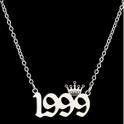 Number Год рождения короны 201 ожерелья из нержавеющей стали для женщин, цвет нержавеющей стали, число 1999, 17.72 дюйм (45 см)