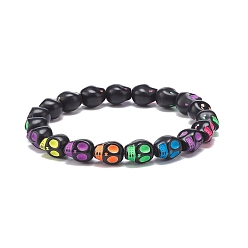 Разноцветный Эластичный браслет с акриловым черепом и бусинами, хэллоуин украшения для мужчин женщин, красочный, внутренний диаметр: 2-1/8 дюйм (5.5 см)