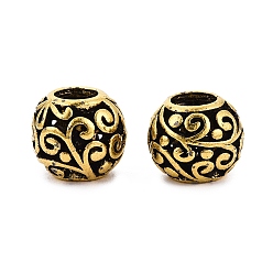 Античное Золото Европейские сплавочные бусины тибетского стиля , бусины с большим отверстием, рондель со спиралью, античное золото , 10.5x9 мм, отверстие : 4.5~5 мм