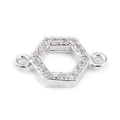 Платина Латунные микро проложить кубических ссылки циркония, долговечный, шестиугольник, прозрачные, платина, 7.5x12.5x2 мм, отверстие : 1 мм