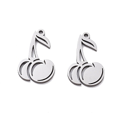 Нержавеющая Сталь Цвет 201 подвески из нержавеющей стали, лазерная резка, вишневое очарование, анти-тускнение, цвет нержавеющей стали, 16x10x1 мм, отверстие : 1 мм