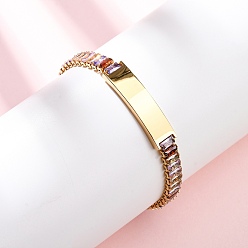 Разноцветный 304 браслеты-цепочки из нержавеющей стали и стекла, идентификационные браслеты для женщин, прямоугольные, вакуумные покрытия, золотые, красочный, 7-1/8 дюйм (18 см)