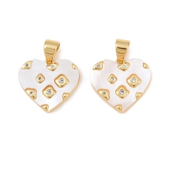 Настоящее золото 18K Латунные микро проложить кубического циркония подвески, сердце прелести, с естественной оболочке, стойки покрытие, долговечный, без кадмия и без свинца, реальный 18 k позолоченный, 14x15.5x2 мм, отверстие : 5x3.5 мм