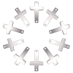 Stainless Steel Color 304 Stainless Steel Links Connectors, Cross, Stainless Steel Color, 35.5x20.5x1.5mm, Hole: 1.6mm, 20pcs/box
