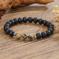 Горчица Камень Богемные браслеты из натурального черного оникса и горчичного камня, выполненные из эластичной ткани., 2.17 дюйм (5.5 см)