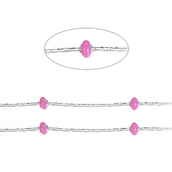 Ярко-Розовый Цепи из нержавеющей стали boston link, с эмалевыми бусинами и катушкой, долговечный, пайки, плоско-круглые, цвет нержавеющей стали, ярко-розовый, 1x1 мм, около 32.8 футов (10 м) / рулон