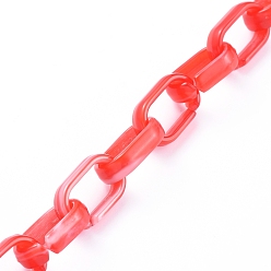Малиновый Акриловые кабельные цепи ручной работы, Стиль имитация драгоценных камней, Плоско-овальные, малиновый, Коннекторы : 18.5x11.5x4.5 мм, около 39.37 дюйм (1 м) / прядь