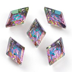 Вулкан Подвески из тисненого стекла со стразами, ромб, граненые, вулкан, 13x8x4.2 мм, отверстие : 1.2 мм