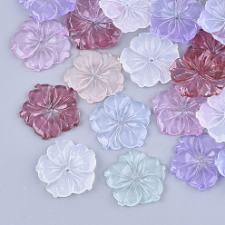 Mixed Color Translucent Resin Beads, Flower, Mixed Color, 21.5x22x3mm, Hole: 1.2mm