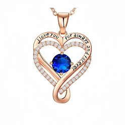 Средно-синий Подвеска в виде сердца из латуни с кубическим цирконием, инкрустированная камнями-талисманами, для женщин., золотые, светло-синий, 17.72 дюйм (45 см)