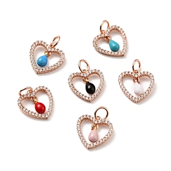 Mixed Color Rack Plating Brass Micro Pave Cubic Zirconia Pendants, with Enamel and Jump Ring, Long-Lasting Plated, Rose Gold, Heart, Cadmium Free & Nickel Free & Lead Free, Mixed Color, 12.5x12x1.5~3mm, Jump Ring: 5x0.7mm, Hole: 3.4mm