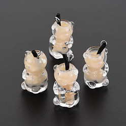 Бланшированный Миндаль Непрозрачные смоляные подвески, имитирующие чай с пузырьками, Полимерная глина внутри, с акриловой чашкой и железной фурнитурой, медведь, бланшированный миндаль, 24~32x14x13 мм, отверстие : 1.8 мм