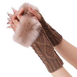 Camel Polyacrylonitrile Fiber Yarn Knitting Fingerless Gloves, Soft Winter Warm Gloves with Thumb Hole, Camel, 200~260x125mm